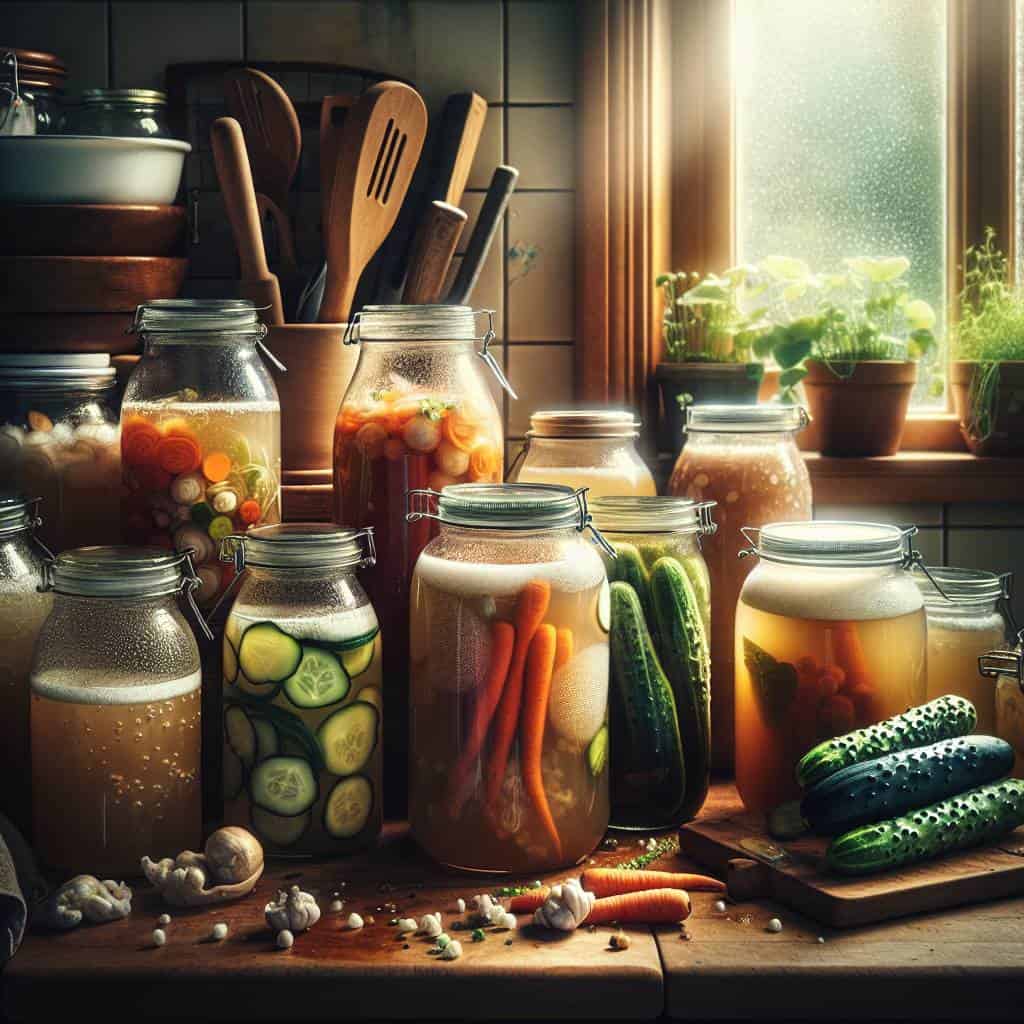 Fermentation at home with bubbling jars.