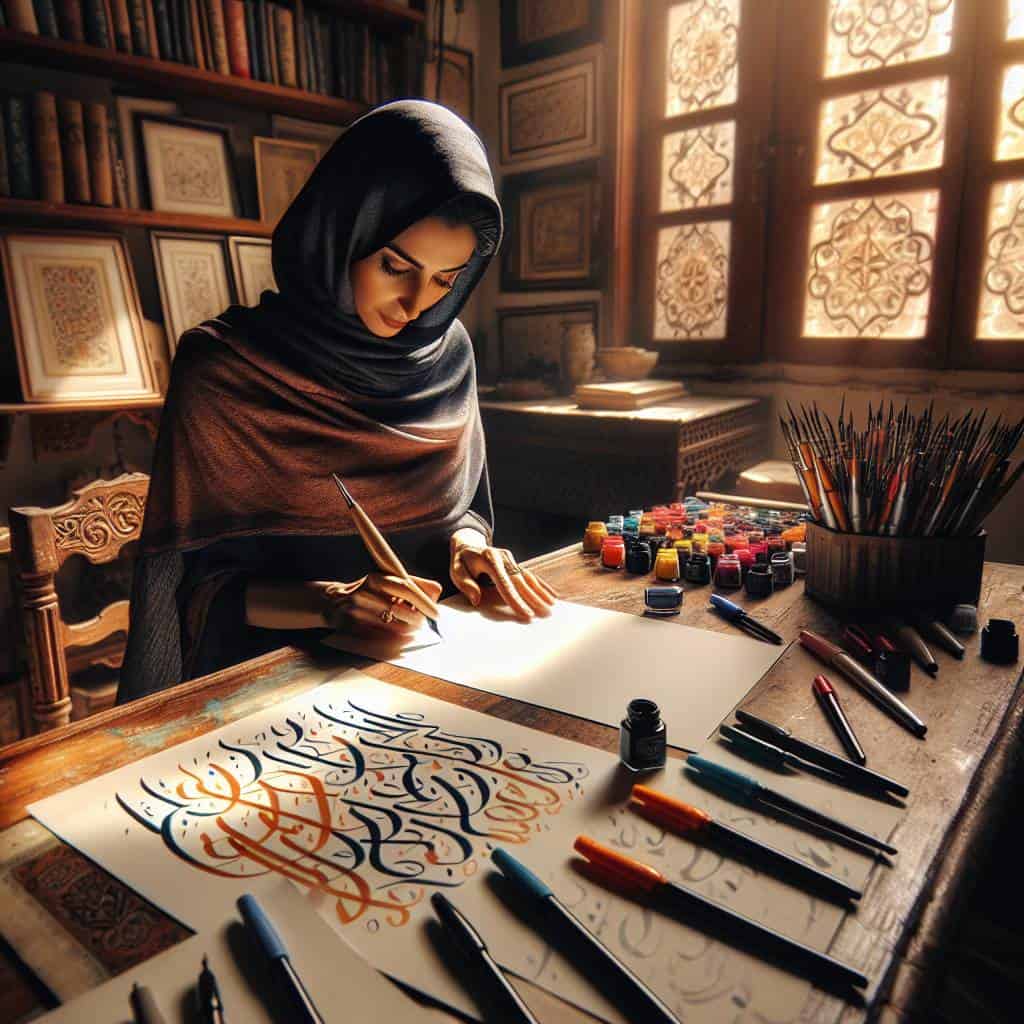 Person learning hand lettering with brush pens.