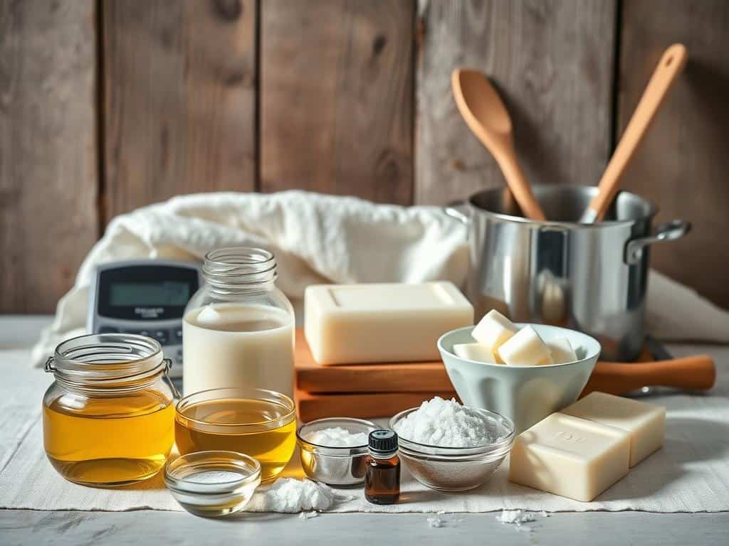 soap-making ingredients and tools