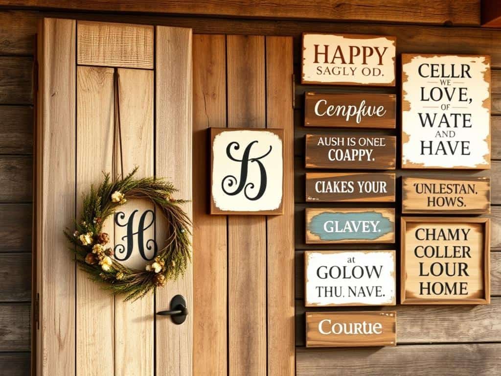 DIY door sign ideas for farmhouse decor, seasonal signs, and monogram designs.